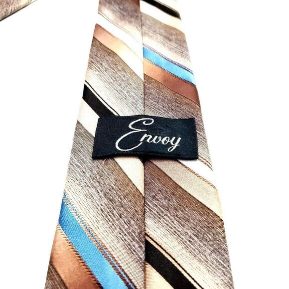 Envoy Polyester Tie Brown Striped Short Skinny - Picture 4 of 5